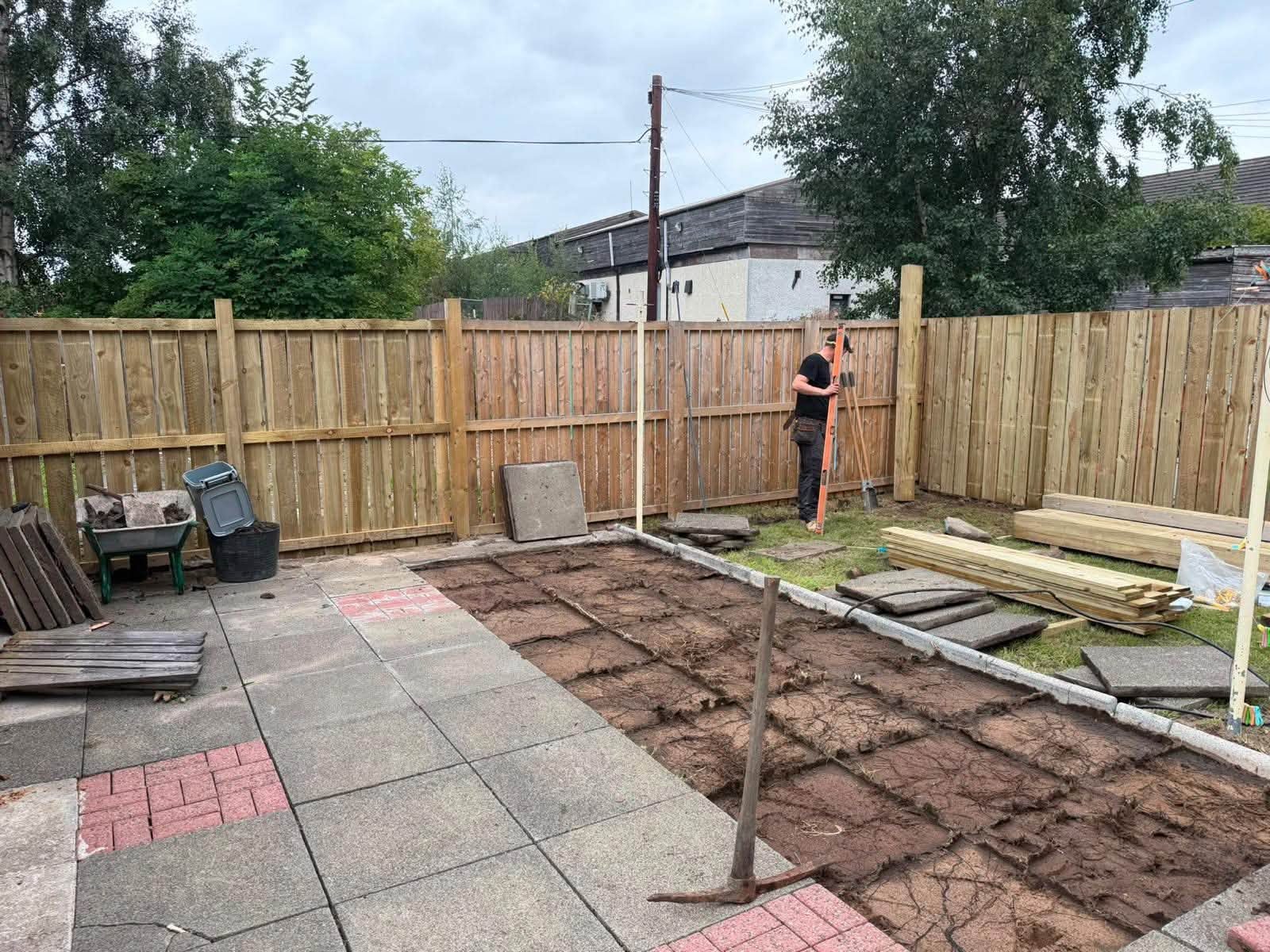 Patio before cleaning and garden tidy